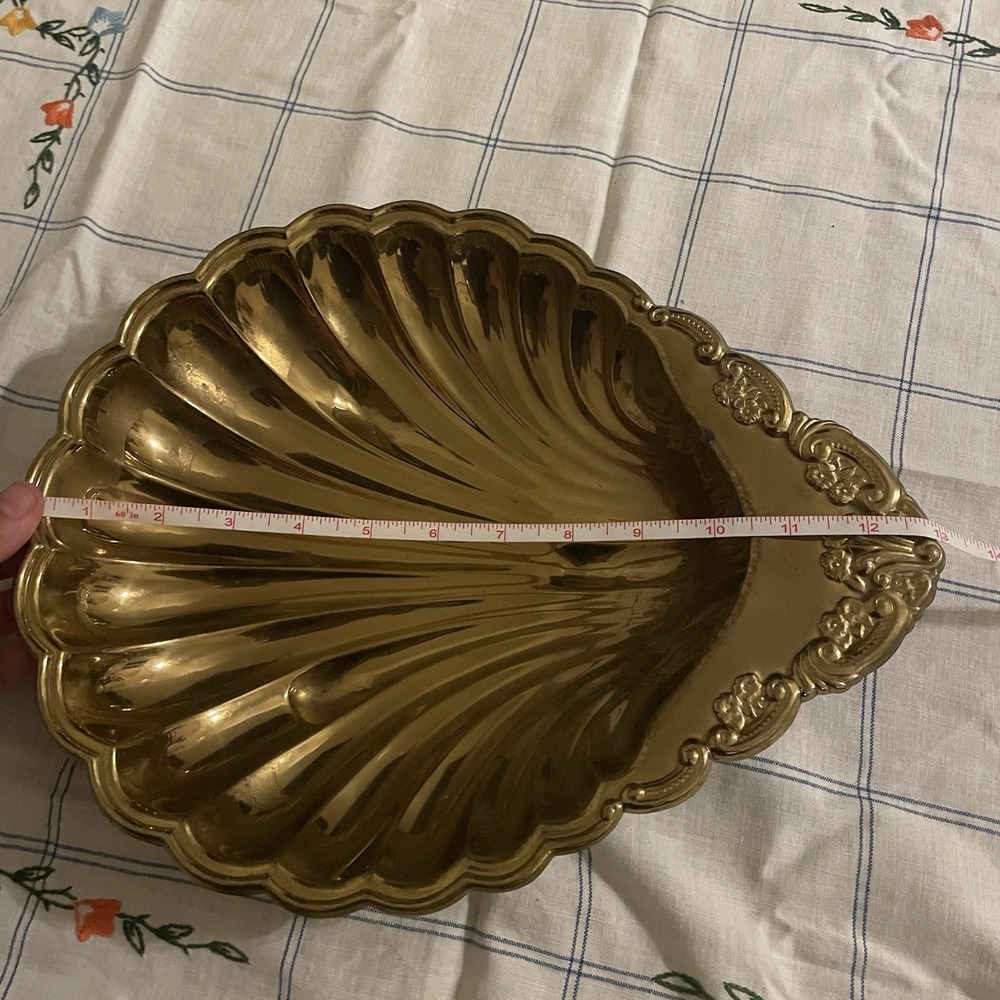 Vintage Large Brass Shell Serving Dish, Hollywood Regency Tray m, MCM - Picture 5 of 7